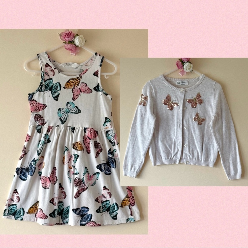 H&M Toddler Girls Butterfly Dress with Sequin Butterfly Cardigan, size 2-4yrs